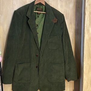 Eddie Bauer Green Corduroy Blazer 46 tall suede elbow patches